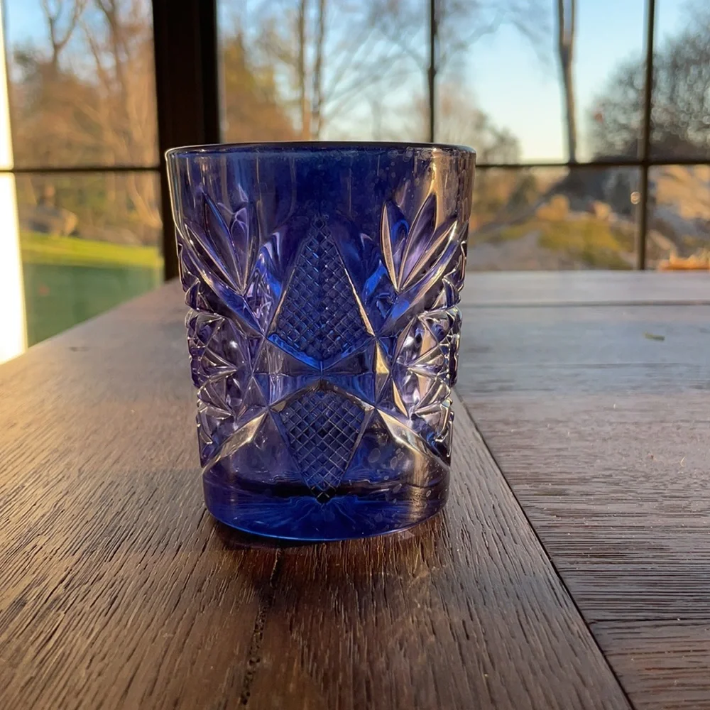 West Elm blue drinking glasses